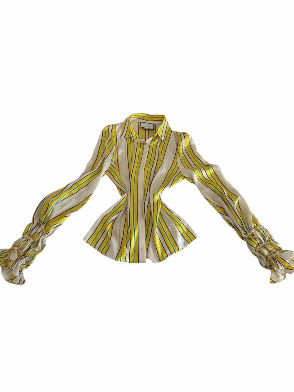 Alexis Striped Button-Down Blouse with Smocked Cuffs (XS) - Picture 7 of 8